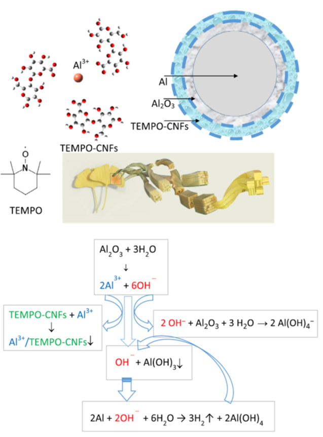 アルミニウム粉末／水系での，50℃以下でのオンデマンド水素発生触媒としてのTEMPO酸化セルロースナノファイバー